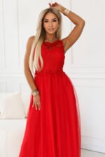 672-5 Romantic maxi wedding dress with embroidered lace and tulle - red-5