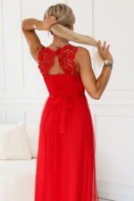 672-5 Romantic maxi wedding dress with embroidered lace and tulle - red-6