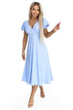 675-1 Flared midi dress with a wrap neckline and glitter sheen - sky blue-7