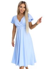 675-1 Flared midi dress with a wrap neckline and glitter sheen - sky blue-8