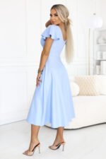 675-1 Flared midi dress with a wrap neckline and glitter sheen - sky blue-3