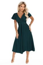 675-2 Flared midi dress with a wrap neckline and short sleeve - green-10