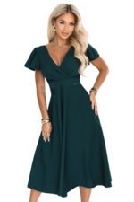 675-2 Flared midi dress with a wrap neckline and short sleeve - green-9