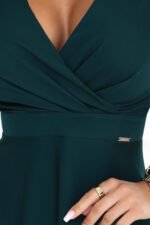 675-2 Flared midi dress with a wrap neckline and short sleeve - green-8