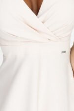 675-3 Flared midi dress with a wrap neckline and short sleeve - beige-10