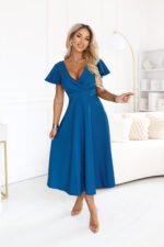 675-4 Flared midi dress with a wrap neckline and short sleeve - sea green-8
