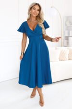 675-4 Flared midi dress with a wrap neckline and short sleeve - sea green-4