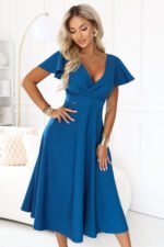 675-4 Flared midi dress with a wrap neckline and short sleeve - sea green-5