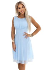 676-1 Wedding dress with a tulle layer and accentuated waist - sky blue-8
