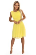 676-3 Wedding dress with a tulle layer and accentuated waist - lemon limoncello-7