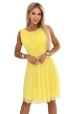 676-3 Wedding dress with a tulle layer and accentuated waist - lemon limoncello-8