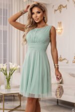 676-4 Wedding dress with a tulle layer and accentuated waist - pistachio-4