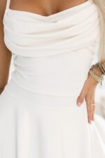 677-1 Summer dress on straps with a waterfall neckline and ruffled skirt - ecru-6