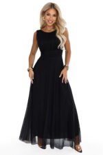678-3 ELIRA Long tulle maxi dress with round neckline - black-11