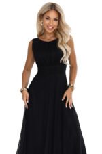 678-3 ELIRA Long tulle maxi dress with round neckline - black-12
