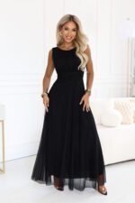 678-3 ELIRA Long tulle maxi dress with round neckline - black-10