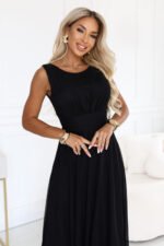 678-3 ELIRA Long tulle maxi dress with round neckline - black-2