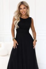 678-3 ELIRA Long tulle maxi dress with round neckline - black-4