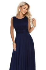 678-4 ELIRA Long tulle maxi dress with a round neckline - navy blue-13