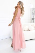 678-5 ELIRA Long tulle maxi dress with a round neckline - powder pink-3