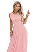 678-5 ELIRA Long tulle maxi dress with a round neckline - powder pink-12