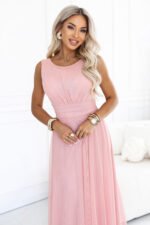 678-5 ELIRA Long tulle maxi dress with a round neckline - powder pink-2