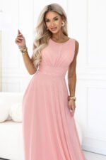 678-5 ELIRA Long tulle maxi dress with a round neckline - powder pink-7