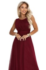 679-1 AVELINE Long maxi dress with glitter tulle and round neckline - burgundy-10