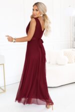 679-1 AVELINE Long maxi dress with glitter tulle and round neckline - burgundy-3