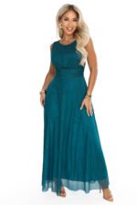 679-2 AVELINE Long maxi dress with glitter tulle and a round neckline - sea green-11