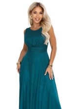 679-2 AVELINE Long maxi dress with glitter tulle and a round neckline - sea green-10