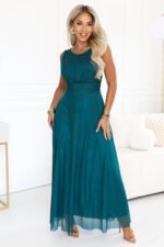 679-2 AVELINE Long maxi dress with glitter tulle and a round neckline - sea green-1