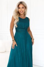 679-2 AVELINE Long maxi dress with glitter tulle and a round neckline - sea green-4