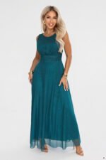 679-2 AVELINE Long maxi dress with glitter tulle and a round neckline - sea green-9
