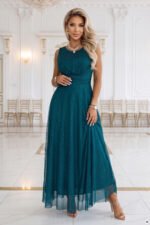 679-2 AVELINE Long maxi dress with glitter tulle and a round neckline - sea green-6