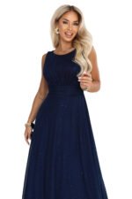 679-3 AVELINE Long maxi dress with glitter tulle and a round neckline - navy blue-11