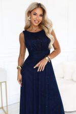 679-3 AVELINE Long maxi dress with glitter tulle and a round neckline - navy blue-2
