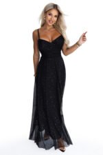 680-1 Glitter maxi dress on straps with a wrap neckline - black-11