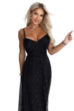 680-1 Glitter maxi dress on straps with a wrap neckline - black-12