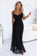 680-1 Glitter maxi dress on straps with a wrap neckline - black-1