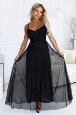 680-1 Glitter maxi dress on straps with a wrap neckline - black-4