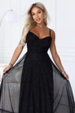 680-1 Glitter maxi dress on straps with a wrap neckline - black-7