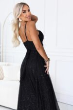 680-1 Glitter maxi dress on straps with a wrap neckline - black-6