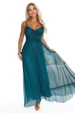 681-1 NILA Tulle maxi dress on straps with a wrap neckline - green-10