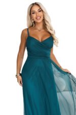 681-1 NILA Tulle maxi dress on straps with a wrap neckline - green-11