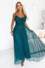 681-1 NILA Tulle maxi dress on straps with a wrap neckline - green-2