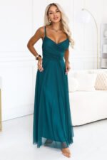 681-1 NILA Tulle maxi dress on straps with a wrap neckline - green-4