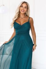 681-1 NILA Tulle maxi dress on straps with a wrap neckline - green-7