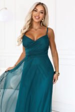 681-1 NILA Tulle maxi dress on straps with a wrap neckline - green-7
