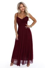 681-3 NILA Tulle maxi dress on straps with a wrap neckline - burgundy-9